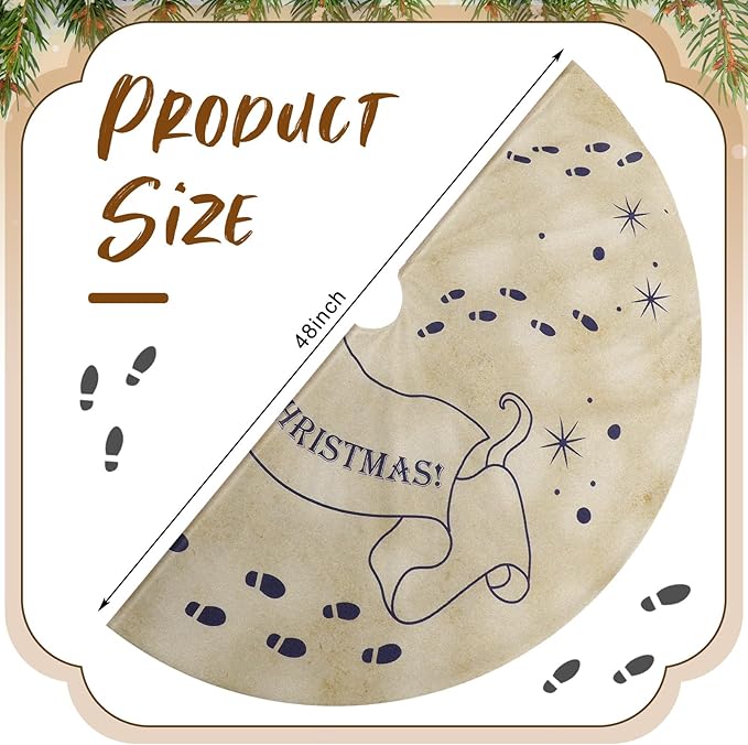 48 Inch Magical Wizard Christmas Tree Skirt Vintage Christmas Decorations Large Hand Drawn Magical Xmas Tree Skirt for Xmas Farmhouse Birthday Holiday Party Decorations
