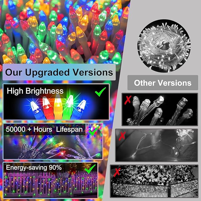 810 LED Christmas Lights with 180Drops, 82ft 12 Modes Multicolor Fairy String Lights with Timer Dimmable, Waterproof Twinkle Lights for Christmas Indoor Outdoor Holiday Wedding Party Eaves Decorations