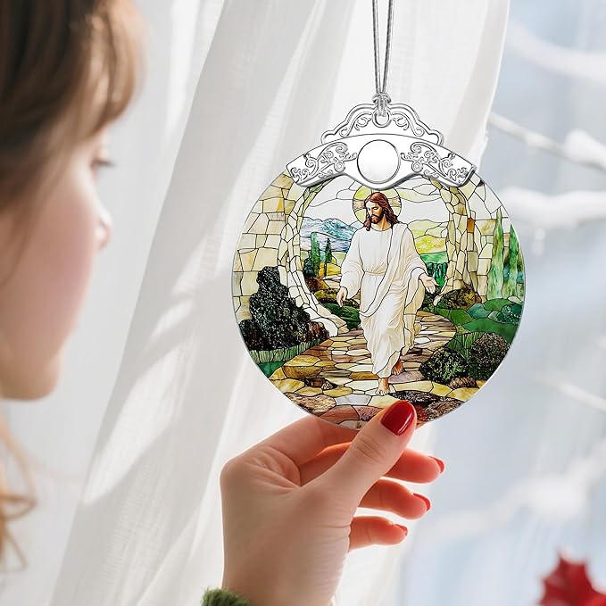 Christian Christmas Ornaments: Stained Glass Ornament, Christmas Tree Ornament, Hanging Ornaments for Home Decor, Xmas Tree Decorations, Holiday Decor, Perfect Christian Gift & Religious Gifts - Jesus