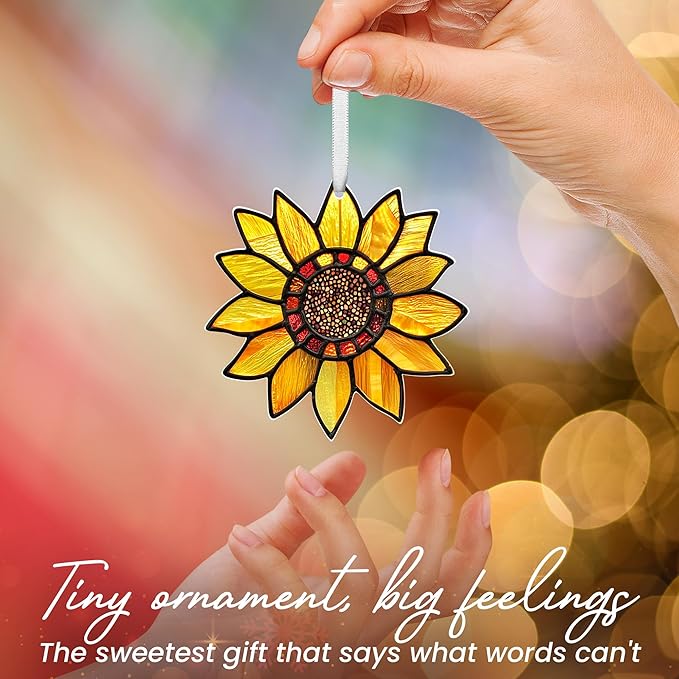 Christmas Sunflower Gifts for Women Men - Acrylic Christmas Ornaments 2025 for Xmas Decorations - Sunflower Decor, Boho Gifts for Women Girl Mom Grandma, Flower Ornaments for Tree