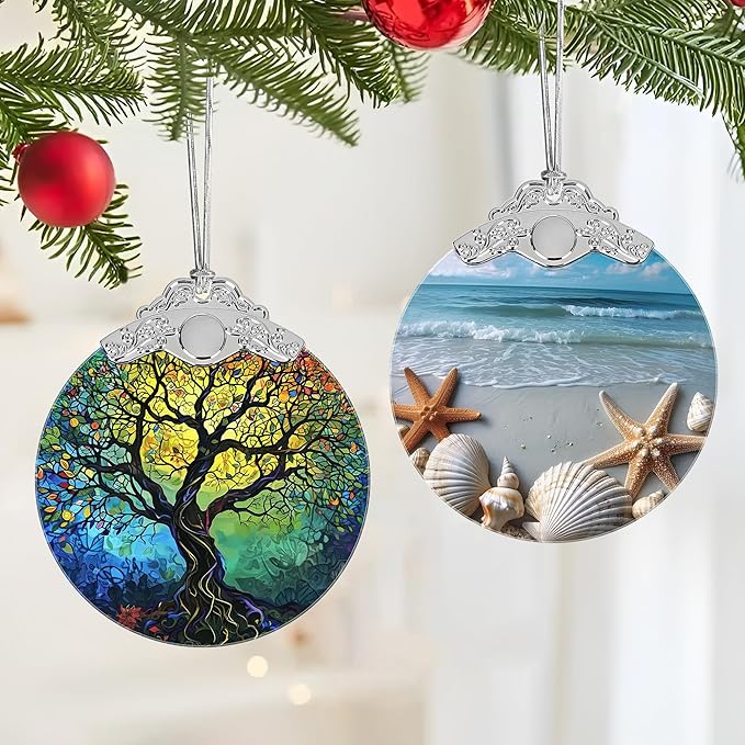 Christmas Decorations Ornaments, Stained Glass Ornament, Christmas Tree Ornaments, 2025 Gift Ornament, Xmas Gift for Friend Family Coworker - Tree of Life
