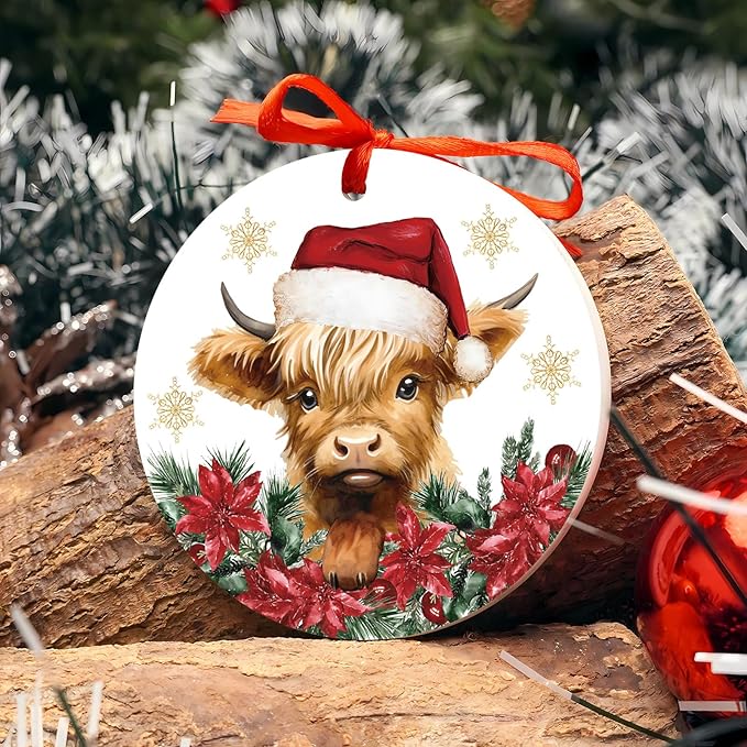 Dlzdn Highland Cow Christmas Ornament Double Sided Printing Acrylic Xmas Keepsake Decorations Christmas Tree Decoration Gifts for Women