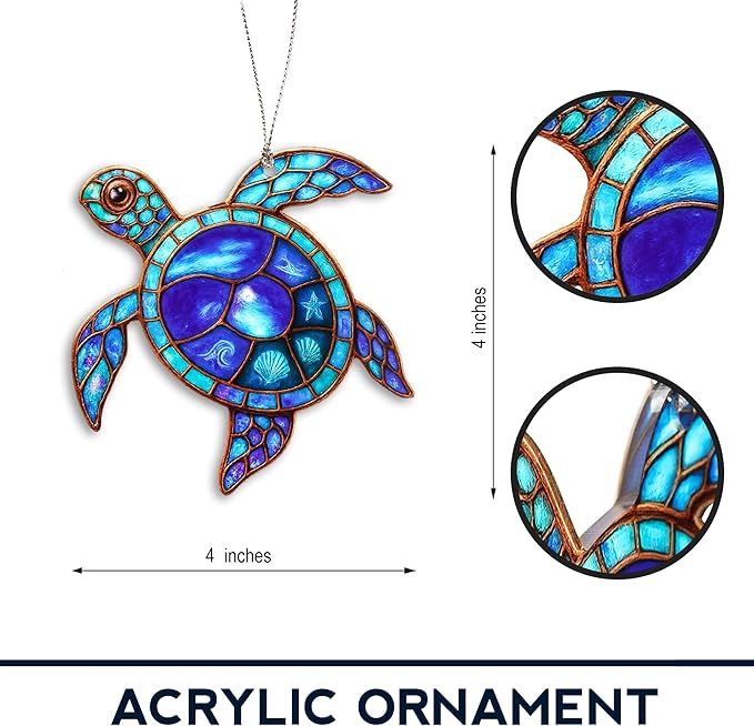 Turtle Gifts for Women, Coastal Christmas Ornaments, Turtle Ornament, Ocean-Inspired Sea Design with Blue Glow, Unique Marine Holiday Decoration and Beach-Themed Ornament Gift for Ocean Lovers