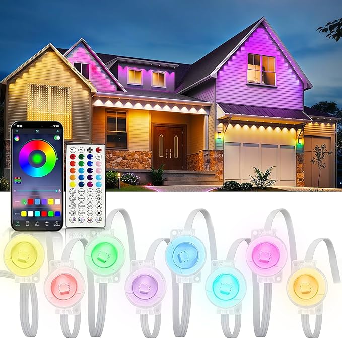 Permanent Outdoor Lights, 50FT RGB IP67 Waterproof Eaves Lighting, Smart LED Outside House Lights with App/Remote Control for Halloween, Christmas Decor, Holiday, Party, Daily, All Year-Round