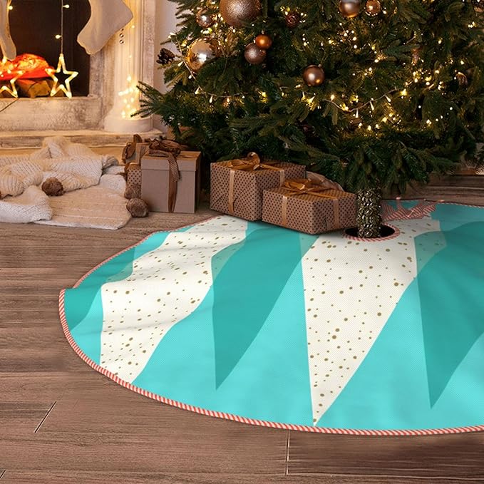 Faux Linen Christmas Tree Skirt, Mid Century Modern Argyle Xmas Tree Base Cover for Indoor Outdoor Holiday Party & Home Decoration 36"
