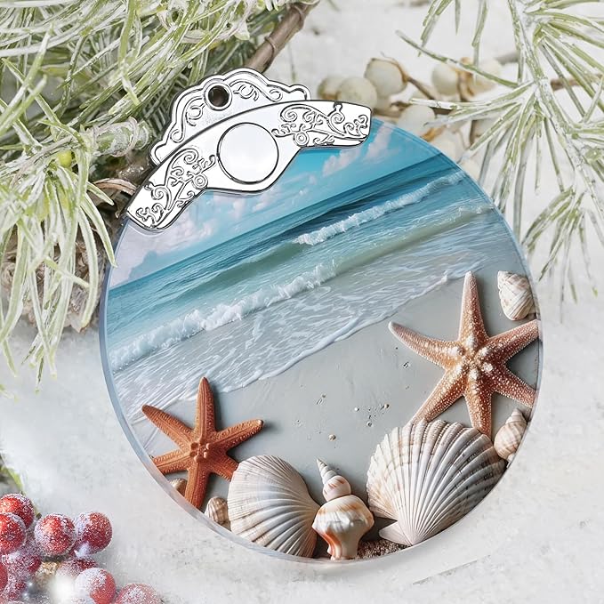 Christmas Decorations Ornaments, Stained Glass Ornament, Christmas Tree Ornaments, 2025 Gift Ornament, Xmas Gift for Friend Family Coworker - Starfish and Seashells