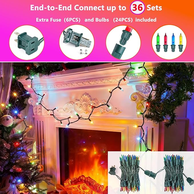 Joomer LED Christmas Lights, 3Pack Total 58.5FT 300 LED Multicolor Christmas Tree Lights, Connectable Waterproof Mini String Lights Plug in for Indoor Outdoor Home Christmas Decoration