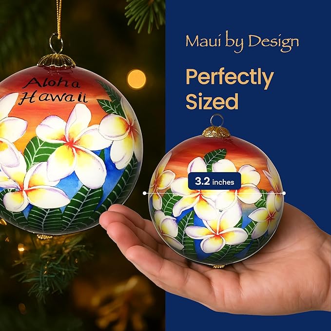 Collectible Handpainted Hawaii Sunset Sky Plumeria Ornament with Gift Box SSP/H