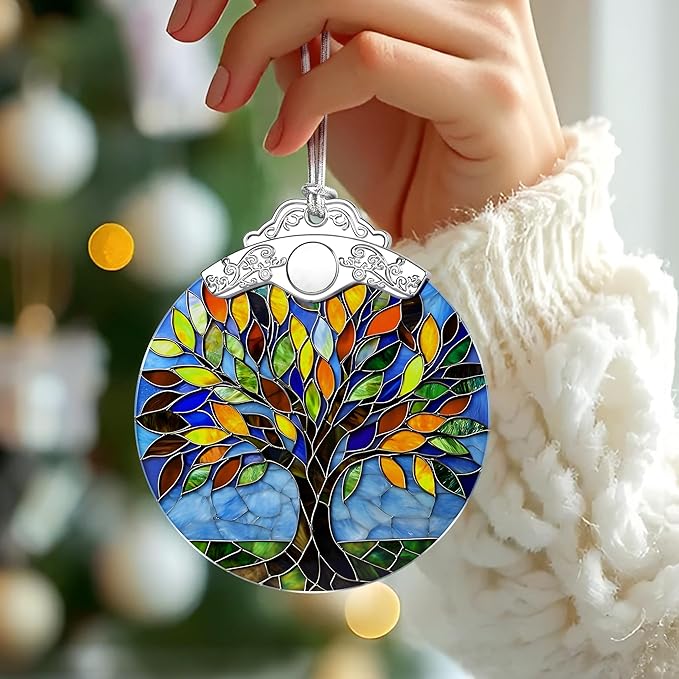 Tree of Life Stained Glass Ornament, Christmas Ornaments – Christmas Tree Decorations, Holiday Decor, Stocking Stuffer, Gift Idea, Tree of Life Gift, Gifts for Friend and Family