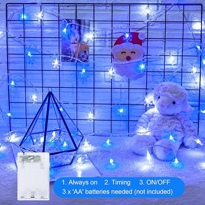 Minetom 2 Pack Snowflakes Christmas Lights,14 Ft 30 LED Christmas Lights, Waterproof Snowflakes Holiday Lights, Shatterproof Xmas Fairy Lights for Indoor Deco