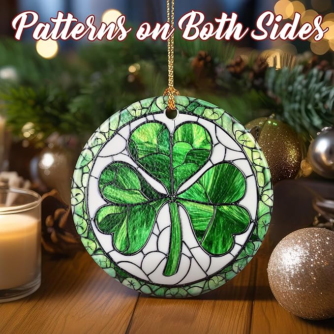 Christmas Ornaments, Dodosky 2.8in Ceramic Shamrock Ornament, Xmas Decor, Christmas Tree Ornaments, Xmas Decorations for Tree, Holiday Ornament, Irish Gifts for Women, Men, Good Luck Shamrock Decor