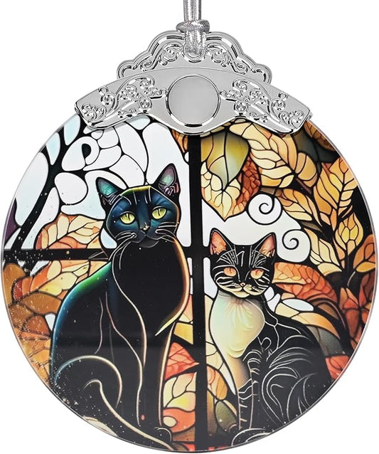 2025 Ornaments for Christmas Tree, Zmoicky Stained Glass Hanging Ornament, Christmas Ornaments Clearance, Gift Exchange Ornament, Bauble Present - Two Black Cat