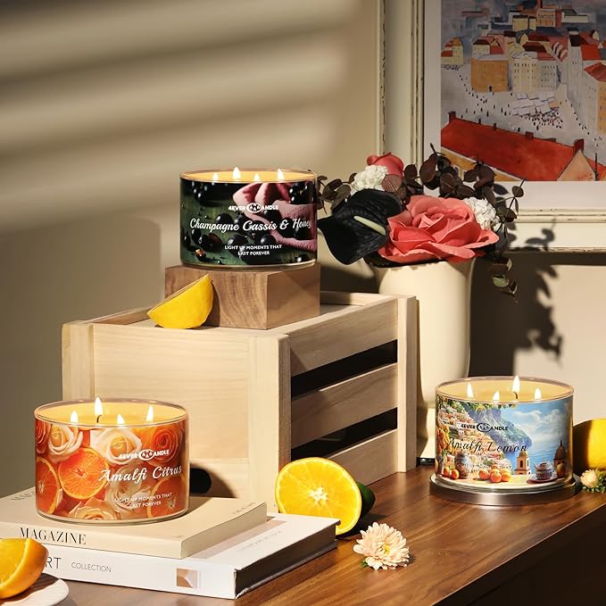 Amalfi Citrus Scented Candles, 18oz Soy Candles Non Toxic 4-Wick Large Candle Jars, Over 50 Hours of Burning Time, Ideal for Gifting, Events, Home Decor