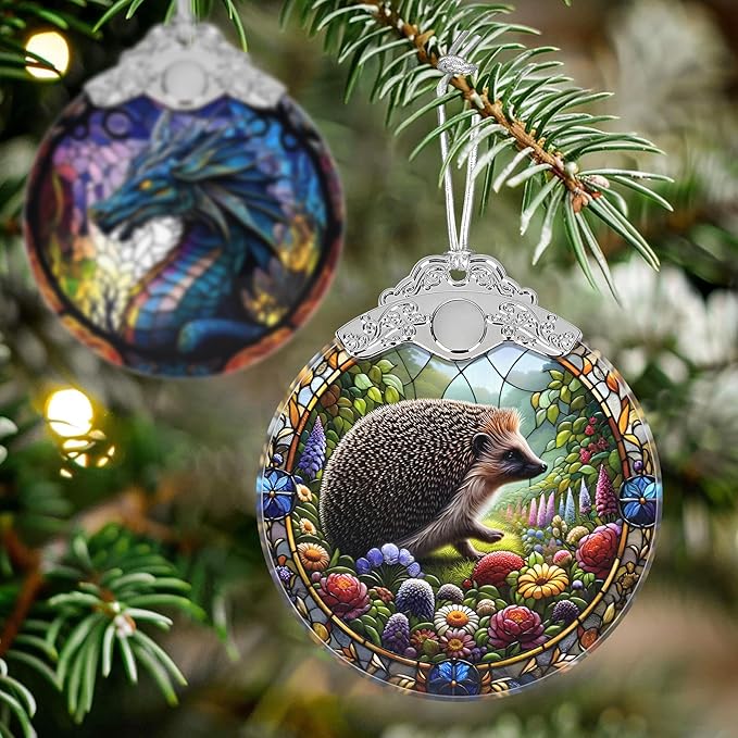 Stained Glass Hedgehog Christmas Ornament - Holiday Home Decor - Tree Decoration - Gift Exchange Idea