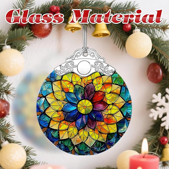 Stained Glass Ornament, Christmas Ornaments, Christmas Decorations for Tree, Holiday Ornament, Gifts for Her, Holiday Party Gifts, Gift Ideas & Xmas Gift - Rainbow Mandala