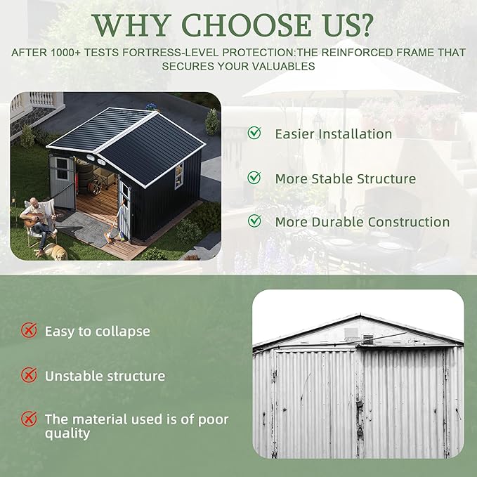 KEIKI Large 8x10 Metal Shed with Four Windows, Lockable Outdoor Storage Shed for Backyard, Tiny House Sheds, Metal Storage Shed for Tools & Equipment, Sheds and Outdoor Storage, Dark Gray