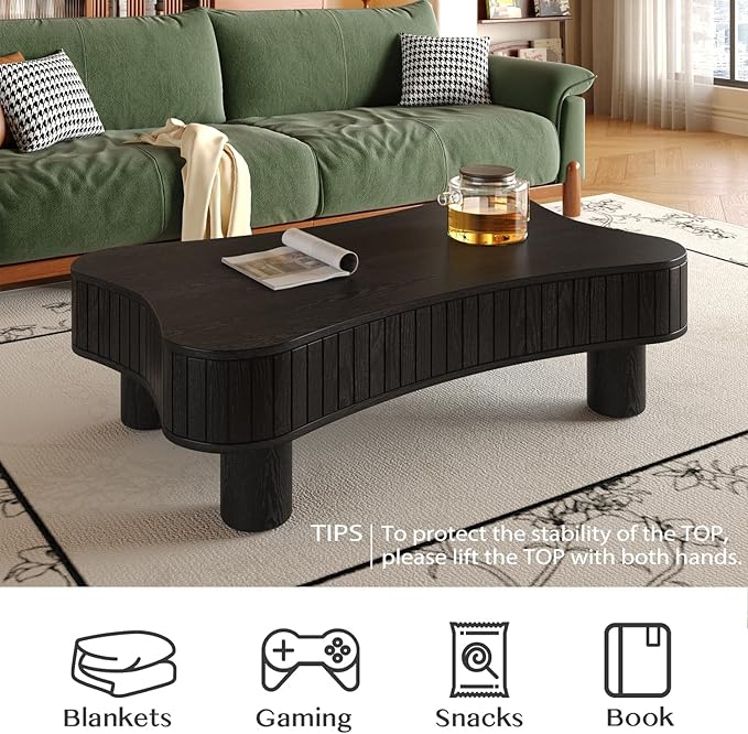 WILLIAMSPACE 42" Lift Top Coffee Table with Hidden Storage, Modern Luxury Wooden Center Table with Silent Hydraulic Lift, Curved Safety Corners, Accent Side Tea Table for Living Room, Black