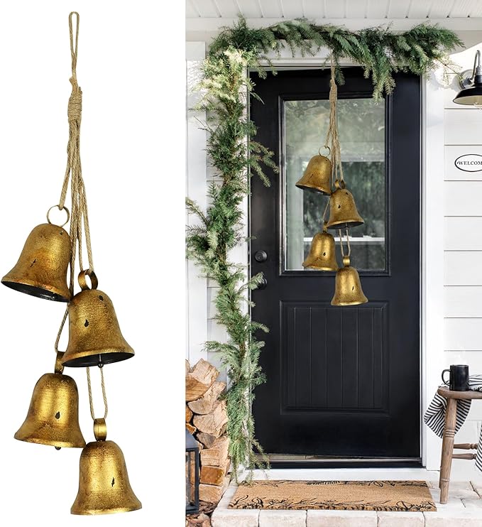 Styleonme Decorative Bells, Christmas Decor Bells, Huangma Hanging Rope Metal Decorative Bull Bell, Classic Bell-Shaped Bell, Vintage Handmade Rustic Lucky Christmas Cow Bells