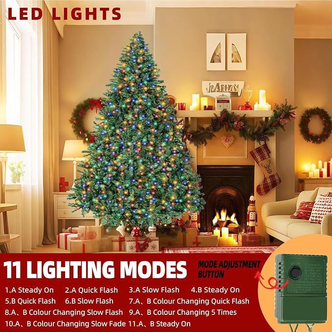 ININ 6FT Prelit Christmas Spruce Artificial Tree with Led Lights, Lighted Christmas Tree，Hinged Full Xmas Tree for Home Party Decoration,350 LED Lights,1000 Branch Tips, Metal Hinges & Foldable Base.