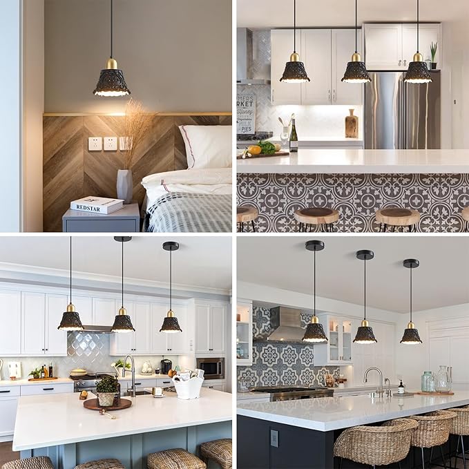 Black Gold Pendant Lights for Kitchen Island,French Vintage Resin Ceiling Hanging Lights Mini Pendant Light Fixture for Dining Room Bedroom Hallway Bar