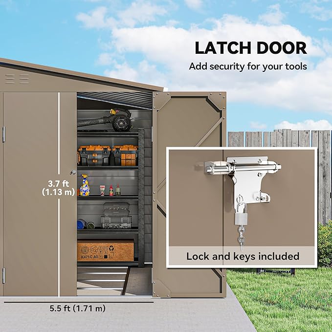 Outsunny 4.6' x 9' Steel Outdoor Storage Shed, Lean to Shed, Metal Tool House with Foundation Kit, Lockable Doors, Gloves and 2 Air Vents for Backyard, Patio, Lawn, Brown