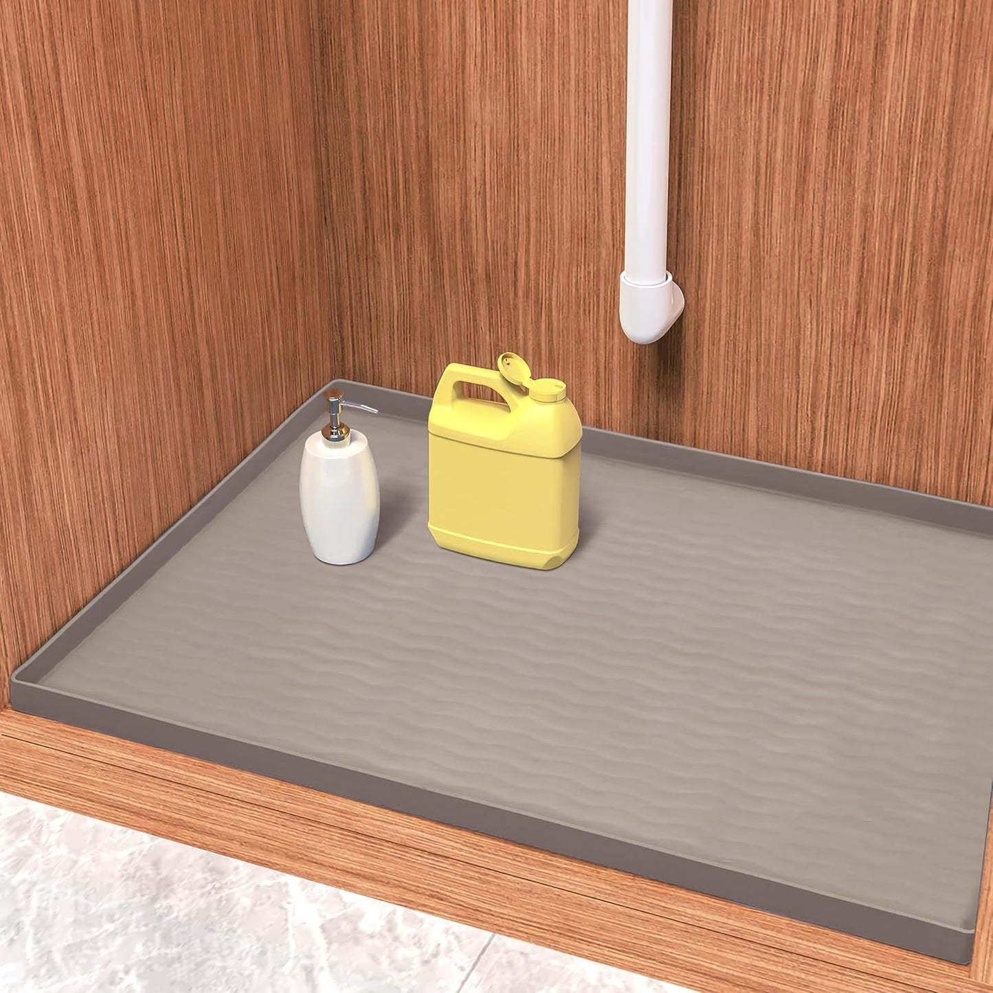 URMONA Waterproof Silicone Under Sink Mat 22'' x 22'' Shelf Liner for Kitchen and Bathroom, Cabinet and Counter Protector, Storage and Organizers, Litter Mat, Pet Cat Puppy Essentials(Beige)