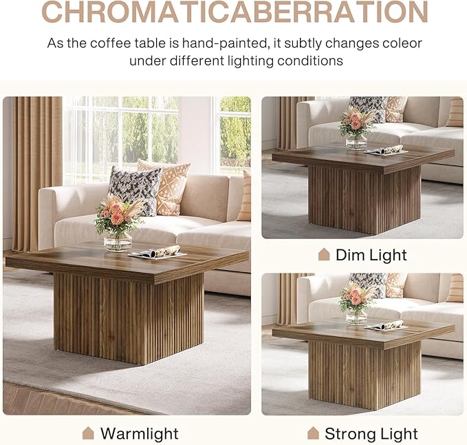Tribesigns Square Coffee Table, 31.5-Inch Engineered Wood Coffee Table for Living Room, Vintage Center Table, Large Mid-Century Modern Cocktail Table, Brown