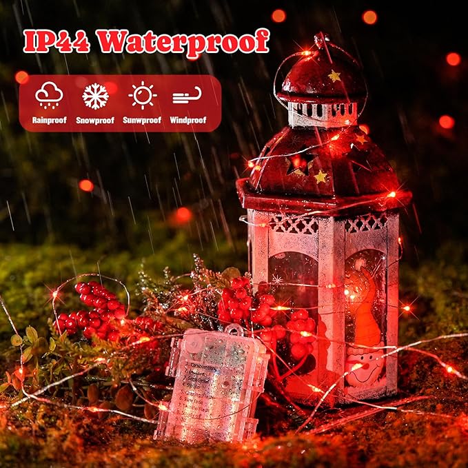 JMEXSUSS 2 Pack Red Fairy Lights Battery Operated, Total 400 LED 132ft Christmas Lights with Remote, 8 Modes Twinkle String Lights for Bedroom Wreath Tree Valentine Halloween Xmas Decorations