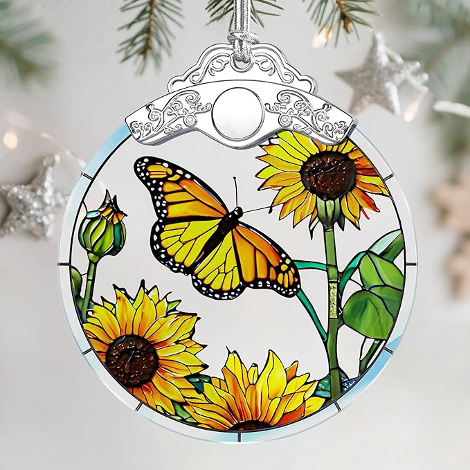 Stained Glass Ornament, Christmas Ornament, Hanging Ornaments for Home Decor & Christmas Tree Ornaments – Exquisite Holiday Decor, Xmas Gifts & Holiday Present - Monarch Butterfly