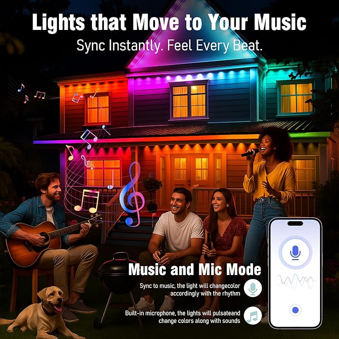 100FTPermanent Outdoor RGB Lights, LED Eaves Lights,IP67 Waterproof Light for House,Smart LED with App/Remote Control for Outdoor Decor,Garden Decor,Party,Holiday