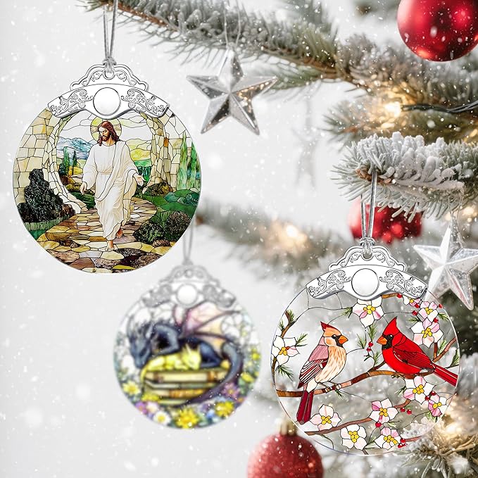 Christian Christmas Ornaments: Stained Glass Ornament, Christmas Tree Ornament, Hanging Ornaments for Home Decor, Xmas Tree Decorations, Holiday Decor, Perfect Christian Gift & Religious Gifts - Jesus