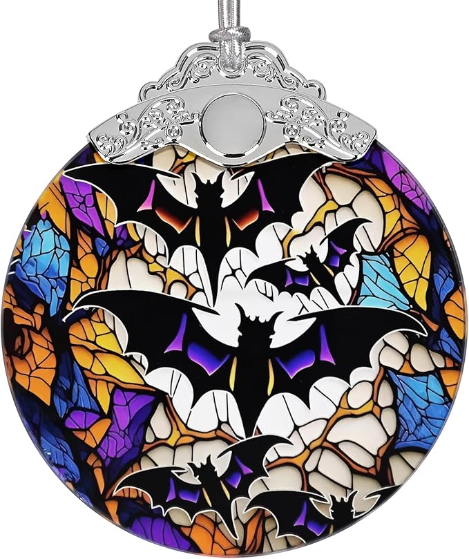 2025 Ornaments for Christmas Tree, Zmoicky Stained Glass Hanging Ornament, Christmas Ornaments Clearance, Gift Exchange Ornament, Bauble Present - Bats in The Dark