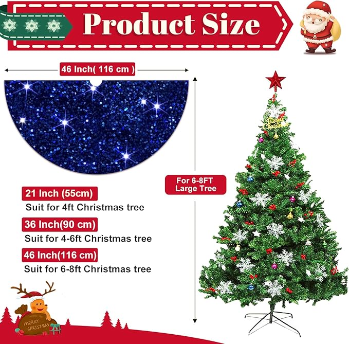 Royal Blue Christmas Tree Skirt 46 Inch Round Sequins Xmas Tree Skirt Sparkling Velvet Tree Skirts Cover Shimmer Tree Floor Mat Embroidered Tree Skirts for Christams Tree New Year Decor