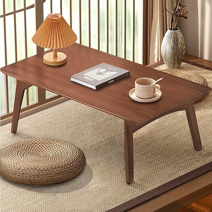 Wooden Folding Coffee Table No Assembly Low Collapsible Japanese Floor Table Small Spaces Tatami FoldableTable for Living Room Home Office (Walnut,Compact)
