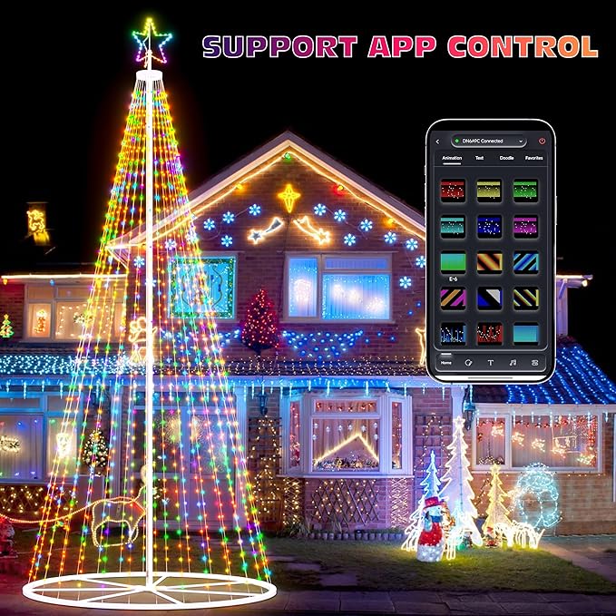 Led Outdoor Christmas Tree, 20 FT Prelit Smart Outside Christmas Tree Light Show App Control with 1512 LED Lights Color Changing Sync APP & Remote Control Lighting