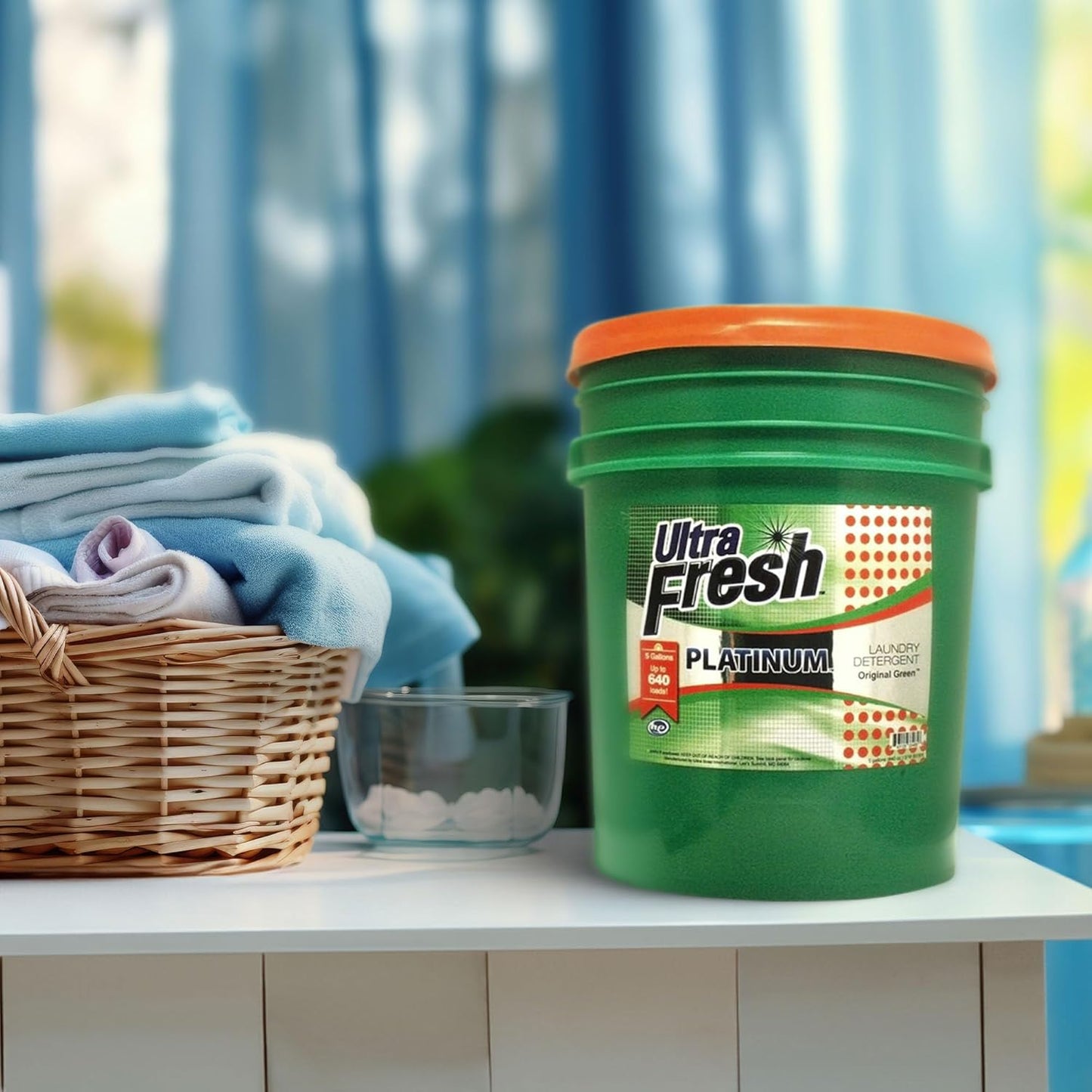 Ultra Fresh 5 Gallon Liquid Laundry Detergent Washing Soap for All Machine Types, 3X Platinum, Up to 640 Loads, Original Green