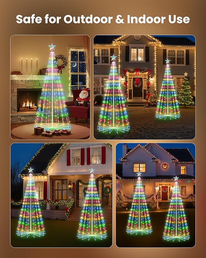 Christmas Cone Tree Light, 7ft 295 LED Light Show Christmas Tree with 8 Modes Timer Remote, Dimmable Artificial Christmas Tree for Porch Yard Patio Indoor Outdoor Xmas Holiday Decor, Multicolor