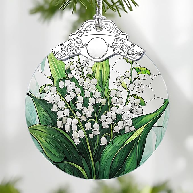 Lily of Valley Flower Stained Glass Ornament, Christmas Ornament – Christmas Tree Decor, Holiday Decoration, Stocking Stuffer, Festive Gift Idea, Gifts for Flower Lover, Nature Lover, and Mom