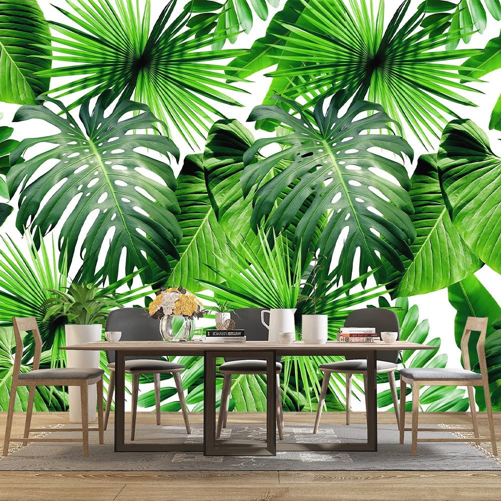 Tropical Green Botanical Leaf Wallpaper Bedroom Plant Mural Room Decor Living Room tv Background Large Wall Mural - 160"x108" (Not Peel and Stick)