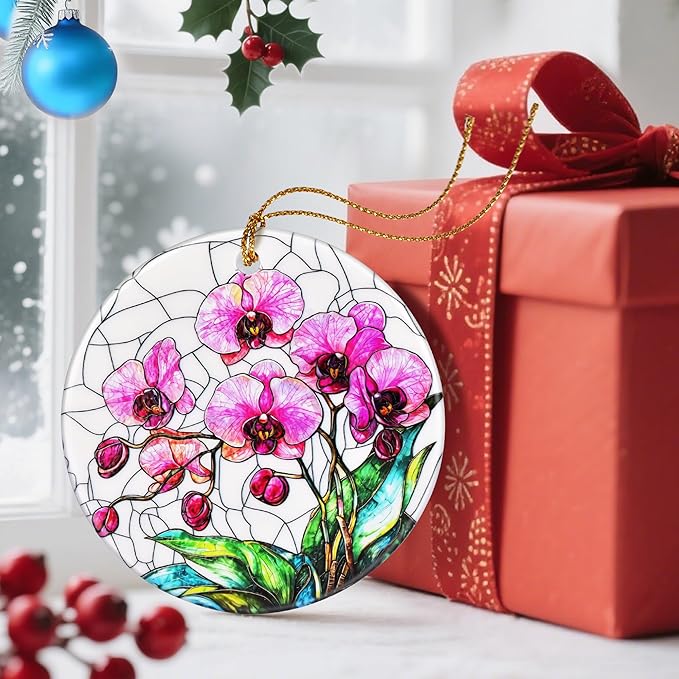 Christmas Ornaments, Dodosky 2.8in Ceramic Orchid Flower Ornament, Xmas Decor, Christmas Tree Ornaments, Xmas Decorations for Tree, Holiday Ornament, Orchid Gifts, Gifts for Women, Mom, Flower Lovers