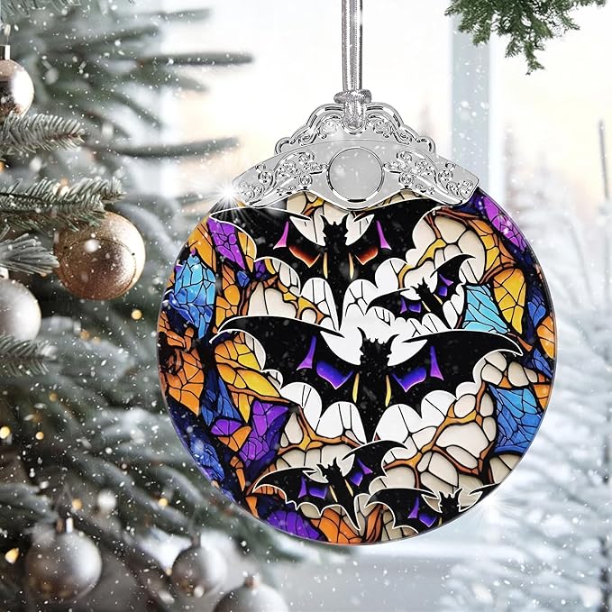 2025 Ornaments for Christmas Tree, Zmoicky Stained Glass Hanging Ornament, Christmas Ornaments Clearance, Gift Exchange Ornament, Bauble Present - Bats in The Dark