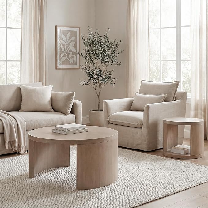 Round Coffee Table Set of 2, Nesting Coffee Tables with Storage,Living Room Table Set,Modern Wood Center Table for Living Room,Apartment,31.5" & 18" Coffee Table Set,Gray