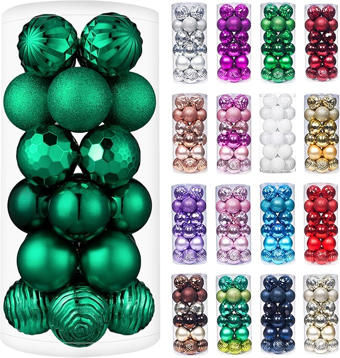 XmasExp 24ct Christmas Ball Ornaments Shatterproof Xmas Tree Hanging Balls Decorations Perfect for Holiday Wedding Christmas Decor (Malachite Green, 2.36")
