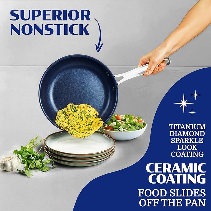 Granitestone Ceraluxe 20Pcs Ceramic Cookware Set Nonstick, Complete Pots and Pans Set Non Stick with 5 Pc Bakeware Set, Deep Frying Pan Set, & Steamer, Non Toxic PFOA Free, Oven & Dishwasher Safe