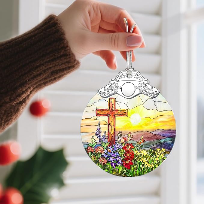 Stained Glass Cross Ornament, Religious Christmas Ornaments, Christmas Decorations for Tree, Holiday Ornament, Christian Gifts, Religious Gifts, Gift Ideas & Xmas Gift