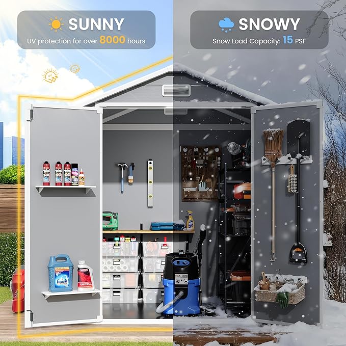 Amopatio Outdoor Storage Shed with Floor,6x4.5 FT Lockable Plastic Tool Shed with Ventilation,Waterproof Resin Garden Sheds for Backyard,Patio,Lawn and Bike Grey