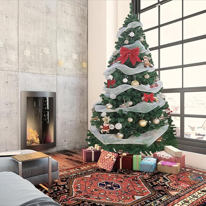 BESTHLS 9ft Christmas Tree Premium Artificial Pine Christmas Tree with1850 Branch Tips Sturdy Stand and Ribbon Decorations for Holiday Home Party 9 Feet