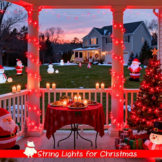 JMEXSUSS 2 Pack 100 LED Red Christmas Lights Outdoor Waterproof, Each 33ft Red String Lights Indoor Plug in, 8 Modes Connectable Christmas Tree Light for Xmas Yard Bedroom Fireplace Party Decorations