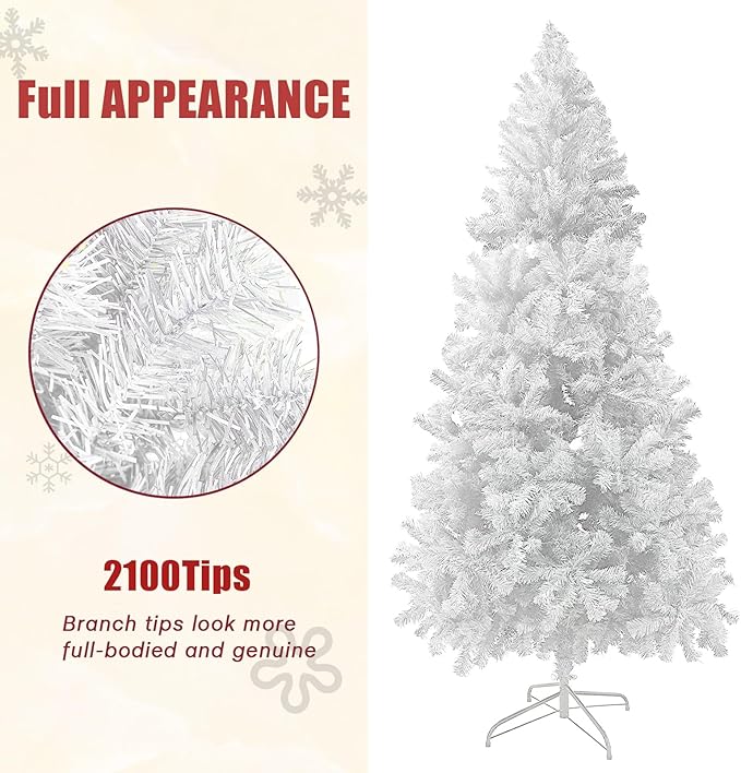 10FT Artificial Christmas Tree, Full Premium Hinged Artificial Pine Tree with 1850 Branch Tips Metal Stand for Outdoor & Indoor (White)