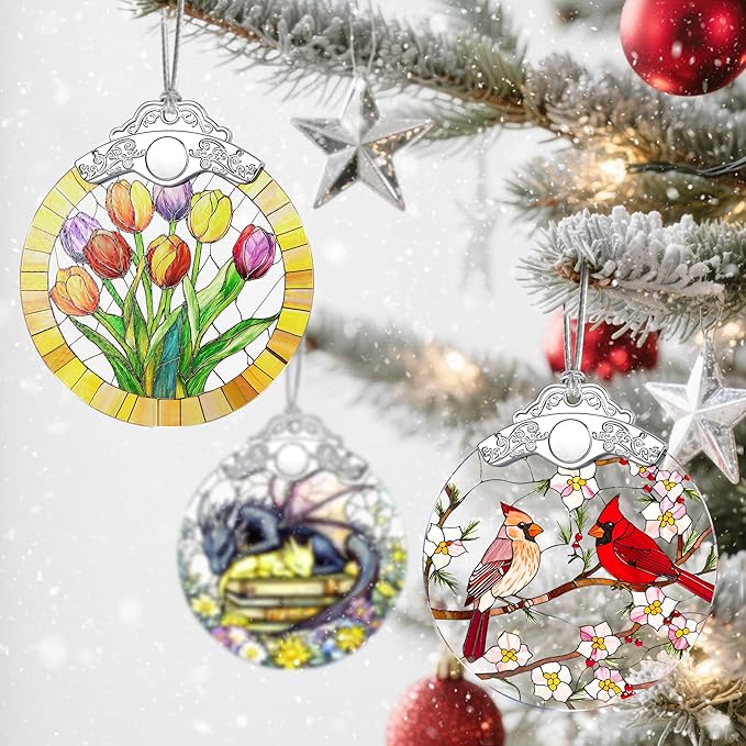 Christmas Ornaments: Stained Glass Ornament, Christmas Tree Ornament, Hanging Ornaments for Home Decor & Xmas Tree Decorations – Exquisite Holiday Decor, Gifts & Holiday Present - Tulips
